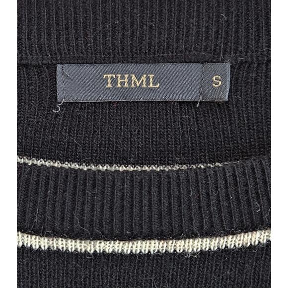 THML Women S Sweater Striped Black White Red Viscose Rabbit Blend Oversized 38" - Picture 3 of 7